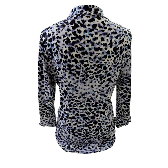 Cache Button Front Blouse Womens M Leopard Print Stretch Y2K Indie Office Casual - Picture 2 of 14
